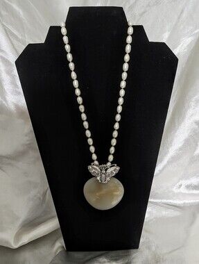 Amy Kahn Russell 925 Artisan Butterfly&Moonstone Freshwater Pearl Necklace